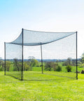 Ultimate Baseball Batting Cage System With Durable Frame And Flexible Lengths From 20 Ft To 70 Ft displayed outdoors.