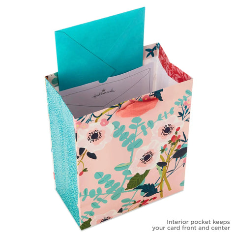 Nine Inch Medium Gift Bag With Tissue Paper Bright Flower Designs For Valentine Day Easter Birthdays Bridal Showers