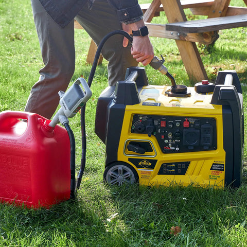 One Hand Electric Fuel Transfer Pump With Flow Control Nozzle And D Battery Power Hands Free Gas Can Pump For Liquids And Water Jugs 2 Point 4 GPM Flow Long Suction Tube For Tall Containers, filling generator fuel