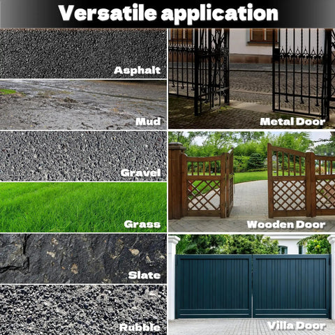 Versatile application of Heavy Duty Gate Wheel For Fences And Farm Gates, suitable for metal, wooden, and villa doors on various terrains.