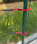 Heavy Duty Fence Stretcher Tool For Chain Link Fabric Upgraded One Person Operation Fence Puller With Nine Inch Pull Range Fits 2 3 Eighths Inch OD Posts 1 Pack Easy Hang Align And Light Tension on outdoor fence
