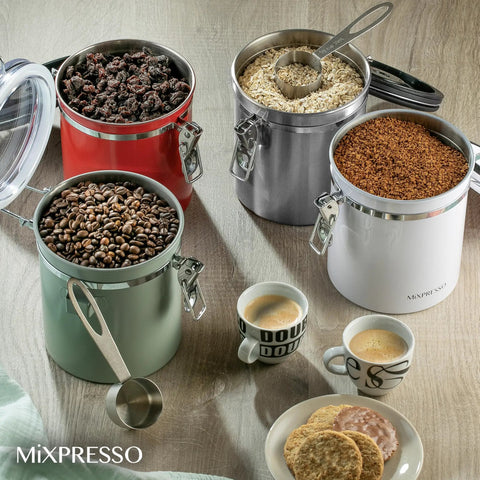 16 Ounce Stainless Steel Coffee Canister with Scoop for Fresh Beans, Airtight Storage with One Way CO2 Valve and Date Tracker Lid