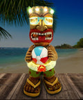 16.7 Inch Tiki Garden Statue With Solar Powered Lantern Lights, Large Hawaiian Tiki Man Figurine for Outdoor Patio Yard