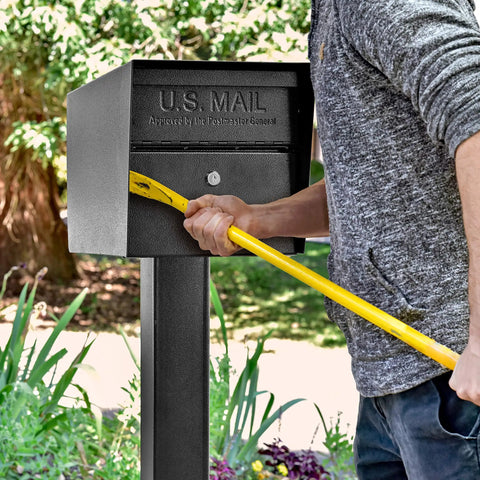 Curbside Locking Security Mailbox for Home Use, USPS Approved, Heavy-Duty Workhorse, showing resistance to tampering attempt.