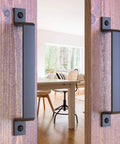 2 Pack 10 Inch Rustic Barn Door Handle Black Steel Pull For Sliding Doors Gates Garages Sheds Fences Closets Pantries Indoor Outdoor Use Easy Install Durable Rust Resistant Hardware on wooden door