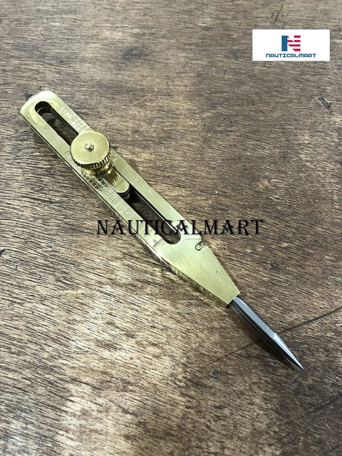 Artist Proportional Divider Brass 9 Inch Drawing Tool with Leather Case on wooden surface