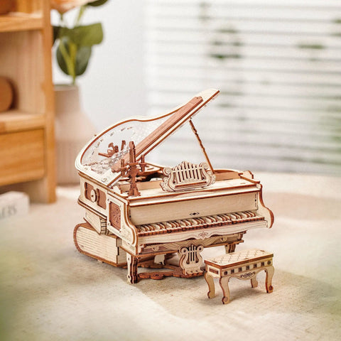 3D Wooden Piano Puzzle Kit For Adults, 223 Pieces, One To Twenty Scale, Gear Filled Wooden Music Box With Book Style Base, build view
