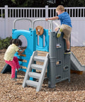 Vintage Style Outdoor Kids Playset With Climber And Slide For Backyard Adventures Featuring A Climbing Wall and Steering Wheel