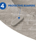 Distressed Grey Wood Round Toilet Seat With Chrome Hinges Durable Wood Veneer Construction showing protective bumper detail