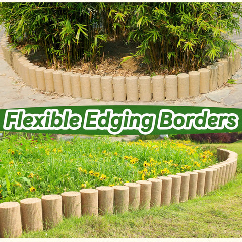 Flexible Landscape Edging Kit With Anchoring Spikes For Flower Beds Lawns Gardens And Pathways DIY Friendly, showing two curved installations.