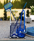Big Pool Gear Organizer With Towel Bars And Mesh Rolling Bin, Extra Large Outdoor Pool Storage With Towel Hanger