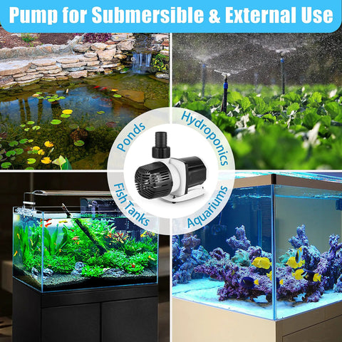 Controllable DC Aquarium Return Pump With Sine Wave Technology Ultra Silent 12000 LPH 3100 GPH 80W Marine Wave Maker used in fish tanks, ponds, hydroponics, and aquariums.