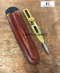 Artist Proportional Divider Brass 9 Inch Drawing Tool with Leather Case on wooden surface