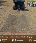 ATV towing Ultra Heavy Duty ATV UTV Field Surface Leveling Drag Mat with zinc and steel build on dirt field.