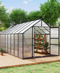 Walk-In Outdoor Greenhouse Kit With Built-To-Last Aluminum Frame And 4mm Twin-Wall Polycarbonate Panels, 8 By 16 Foot in backyard