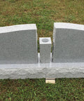 Custom Engraved Two Person Cemetery Memorial With Center Vase, Granite Headstone Double Monument, Companion Wing Upright Grave Marker For Loved Ones, Names And Dates Engraving With Proofs Included, showing front view.