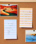 Lined Sticky Notes 4x6 Inch, 6 Pads With 45 Sheets Each on corkboard with notes and photos, neat writing with horizontal lines.