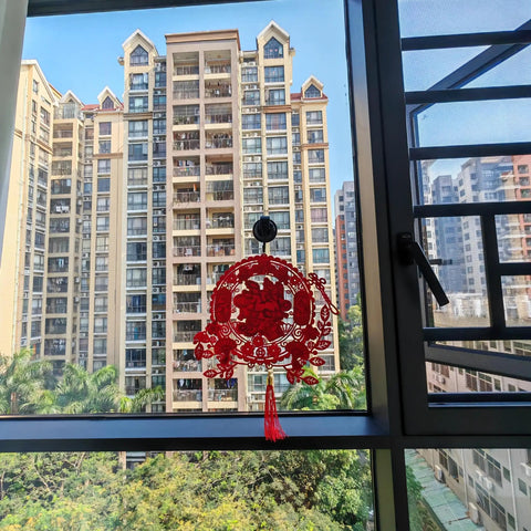 Heavy Duty Vacuum Cup Hooks Set No Drill No Holes Removable Suction Hooks against glass window with red decoration