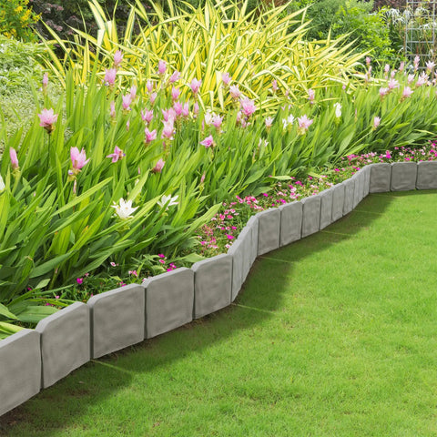 10 Piece Outdoor Garden Edging Border Set With Interlocking Stone Trim And Stakes For Flower Beds And Walkways 8 Foot Kit