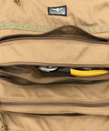 Dual Zip Tool Roll Pouch With Large Pockets For Hand Tools, Screwdrivers, And Pliers, dual zippers open showing a tool inside.