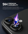 Rugged Camera Lens Protector For iPhone 17 16 And 16 Plus With 9H Tempered Glass And Aluminum Frame showcasing crystal clear strength.