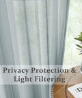 Faux Linen Sheer Curtains 54 by 63 Inches Set of 2 with open weave, installed next to a table, providing light filtering privacy.