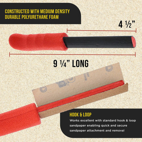 Contour Hand Sanding Block Set With 40 Sheet Hook Loop Sandpaper Kit 3 Piece Teardrop Convex Radius Profiles, foam handle