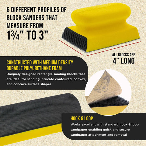 Pro Grade Luthier Hand Sanding Block Set With 40 Sheet Hook And Loop Sandpaper Kit for contour sanding on intricate surfaces.