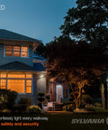 250W Equivalent LED PAR38 Flood Light Bulb 23W illuminating outdoor house and garden at night, enhancing security.
