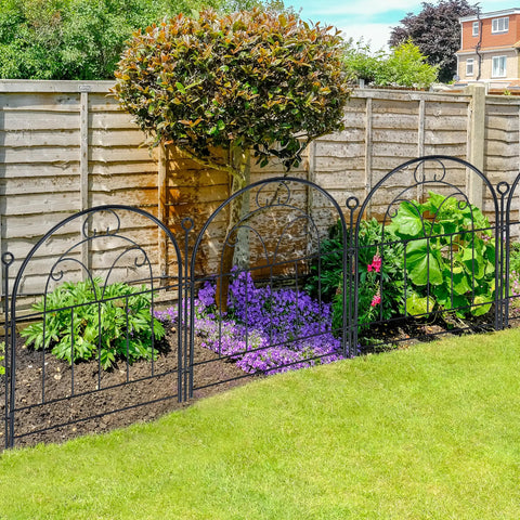 Installed sturdy rustproof garden fence panels 11ft long by 21in high 10 pack no dig metal fence for yard dog barrier pet safe