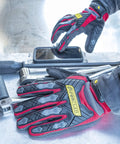 Command Impact 360 Cut A6 Work Gloves with touchscreen palms and fingers, back of hand impact guard, anti vibration pads, red, size S to XXL.