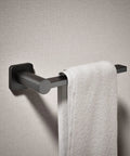 Parallel Towel Arm Wall Mount Dope Sleek Square Design With Circular Accents Modern Towel Holder for bathrooms, matte black finish, mounted on wall