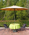 60 Inch Round Outdoor Tablecloth With Umbrella Hole And Zipper, Waterproof Heavy Duty Oxford Fabric, Green Polka Dot on patio