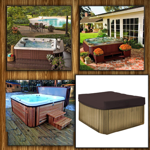Customizable 18 Oz Waterproof Hot Tub Cover With Elastic Hem For Snug Fit, Weather Resistant Outdoor Square Spa Cover In Coffee