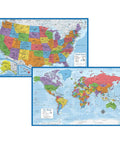 Durable Laminated World Map And US Map Poster Set 18 By 29 Inches Wall Chart Maps Of The World And United States Made In The USA 3 Mil