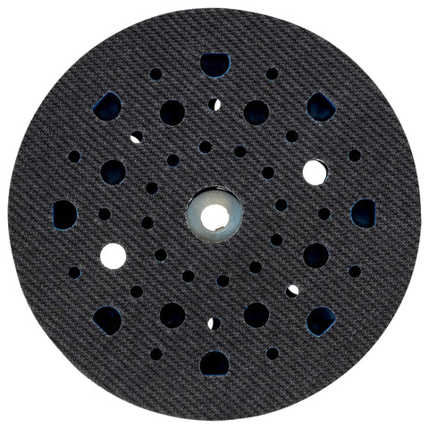 5 In Hard Hook-and-Loop Sanding Pad With Multi-Hole Dust Extraction, Pro-Grade Fiberglass-Reinforced Backing Plate, round black disc