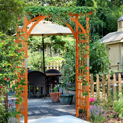 7Ft Wood Garden Arch Trellis for Climbing Plants and Ceremony Backdrop, classic rustic style for backyard, patio view