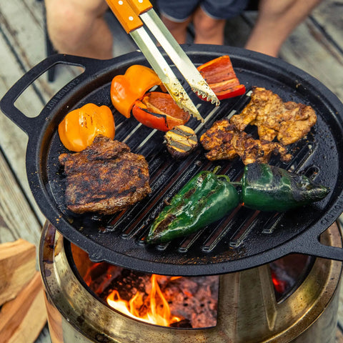 Bonfire Hub Stainless Steel Cooking Adapter For 8 Inch Elevation Fire Pit Add On Accessory grilling meat and vegetables