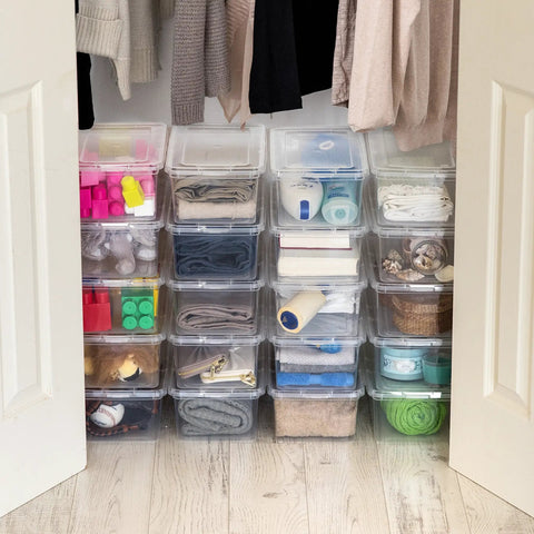 Top Shelf 20 Pack Clear Storage Bins With Secure Lids, Heavy Duty Stackable 6 Quart Plastic Containers Perfect For No Fuss Organization And Clutter Free Homes, Made In Usa