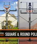 XL Defender Pro Basketball Rebounder Net For Outdoor Driveway Hoops, Quick Setup Easy Fold Design, shown attached to square and round poles.