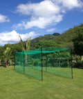Cricket Net Cage Backyard Practice Netting 52ft Weatherproof Batting System With Poles Heavy Duty Open End Design For Full Run Up Safe Bowling And Batting Practice In Your Yard set up on grass
