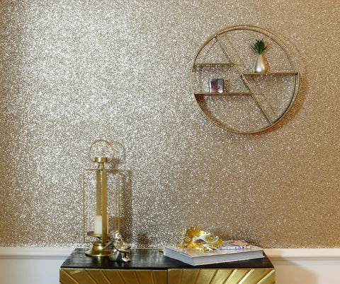 Gold Sequin Wallpaper Roll With Sparkle Finish For Living Rooms And Feature Walls Metallic Texture 20.5 Inches By 19.5 Feet Full Roll