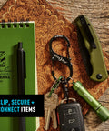 SlideLock Stainless Steel S Biner Dual Gate Carabiner With Locking Mechanism for everyday carry holding keys and gear on table