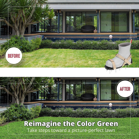 Before and after lawn comparison using Game-Changing Lawn Aerator Shoes With Adjustable Straps Pre-Assembled One-Size-Fits-All.