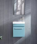 Compact 16 Inch Floating Bathroom Vanity With White Ceramic Vessel Sink Blue MDF Storage Cabinet Modern Minimalist Design