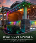 Vintage Outdoor String Lights 24ft With 12 RGB Acrylic Bulbs on porch with 16 color options glowing at dusk.