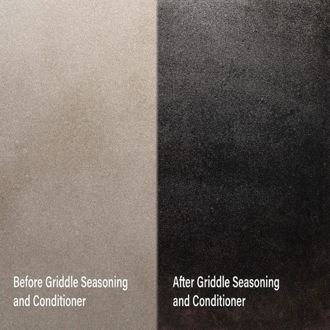 Before and after Griddle Seasoning And Cast Iron Conditioner 2 In 1 Formula For Nonstick Release And Rust Protection 15.3oz Bottle
