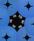 Various grit zirconia resin fiber discs with center holes, including Fast Cutting 36 Grit Zirconia Resin Fiber Discs for Angle Grinder 4-1/2 Inch