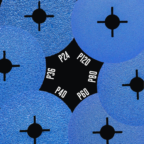Various grit Zirconia Resin Fiber Sanding And Grinding Discs for angle grinder, 5 inch by 7 eighths inch 24 grit 25 pack, blue design