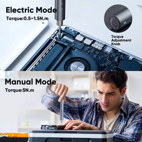 Cordless Screwdriver Set With 32 Magnetic Bits And 4 LED Lights used in electric and manual modes for electronics repair